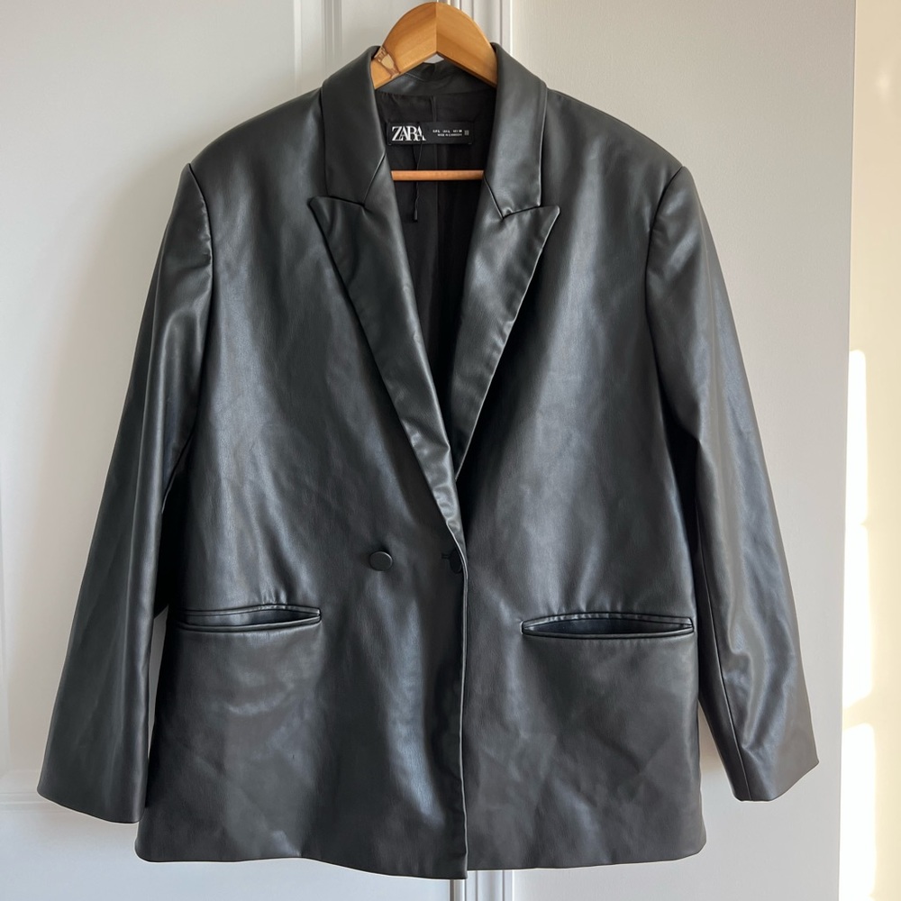 Zara Black Leather Blazer